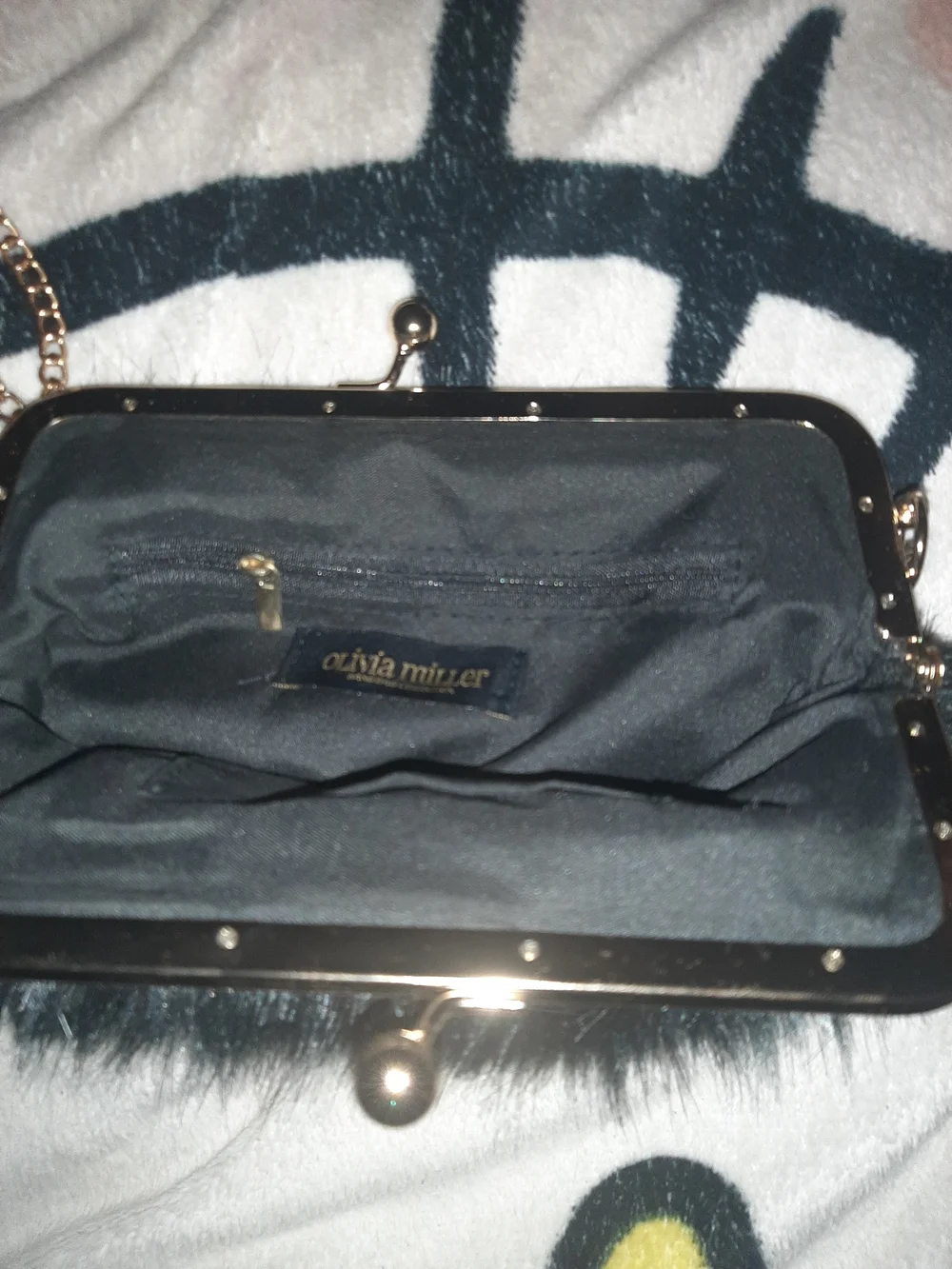 Black Faux Fur Chain Crossbody Bag